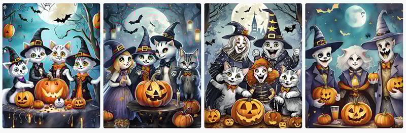 Four friends at a Halloween party_800px
